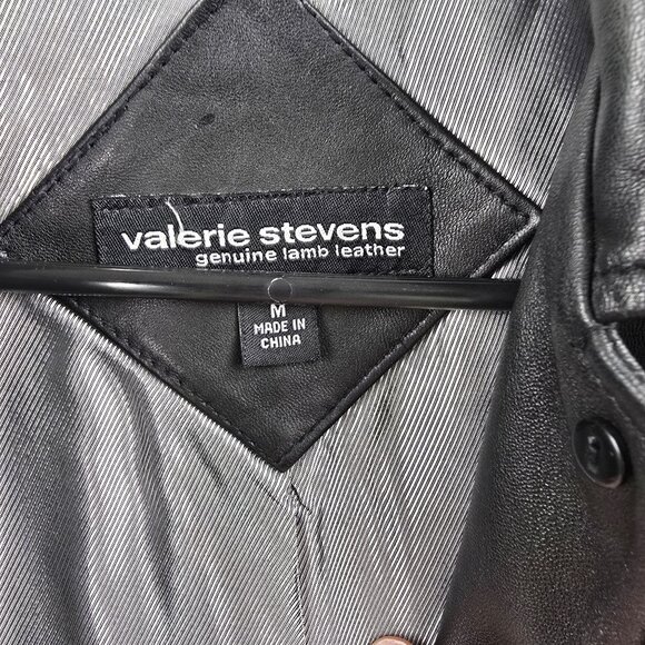 Valerie Stevens Women’s Black Genuine Lamb Leather Jacket Medium Button Front - Picture 9 of 13